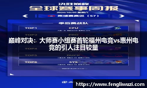 巅峰对决：大师赛小组赛首轮福州电竞vs惠州电竞的引人注目较量